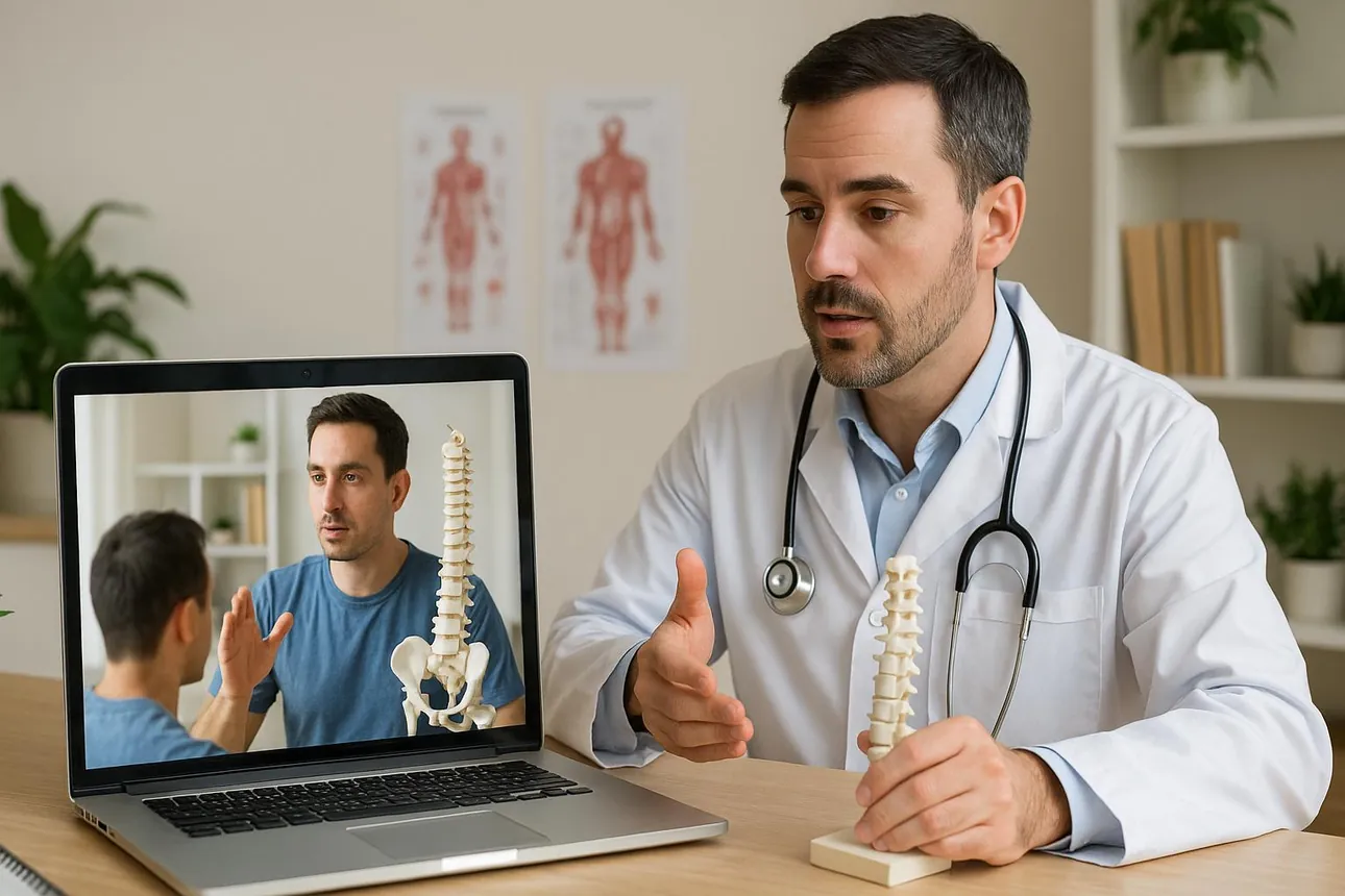 chiropractor in wauwatosa giving a telehealth exam